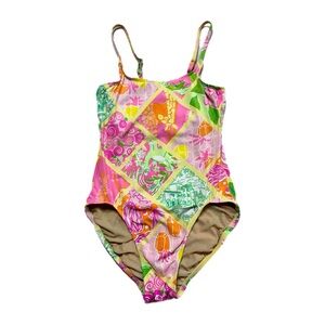VTG Lilly Pulitzer Pink Yellow Turtle Pineapple Print One Piece Swimsuit 4